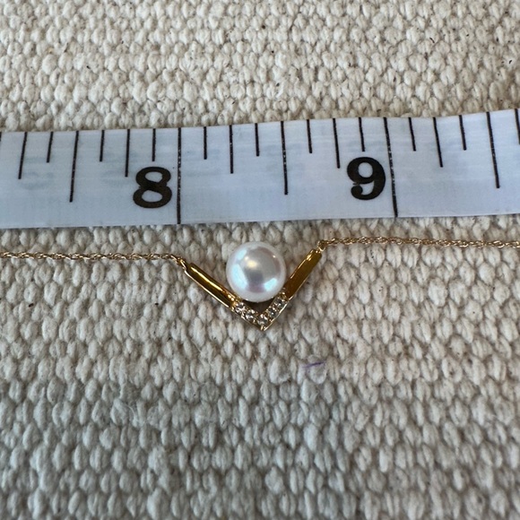 NWT Freshwater Pearl and 1/10 ct t.w White Topaz Necklace 10k Yellow Gold 18 in - Picture 5 of 11